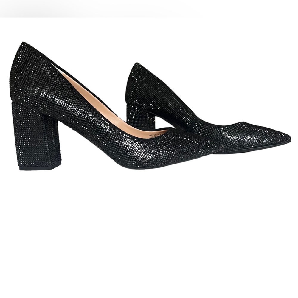 INC International Concepts Bahira Black Crystal Sparkly Block Heel Pumps Size 6